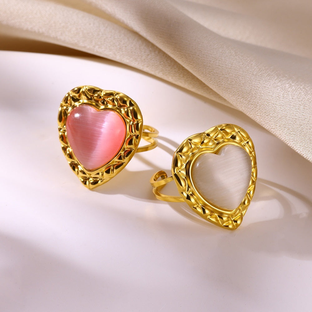 Bague Cœur Acier Inoxydable Rétro - Pendentif Suspendu Personnalité Polyvalente - SADJÉ