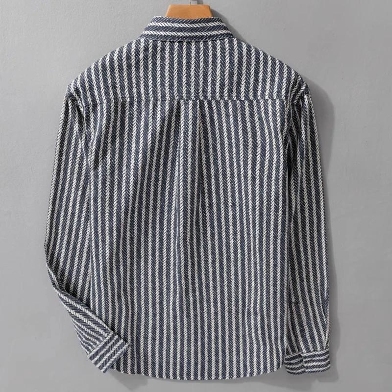 Veste Chemise Homme Printemps Col Montant - Rayures Personnalisées Lin Décontracté - SADJÉ