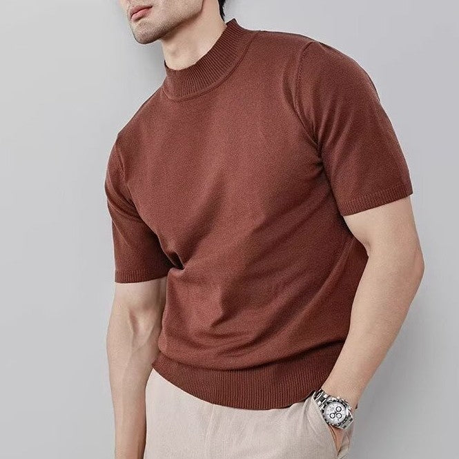 Pull Homme Col Montant Soie Glacée Uni - Tricot Léger - SADJÉ