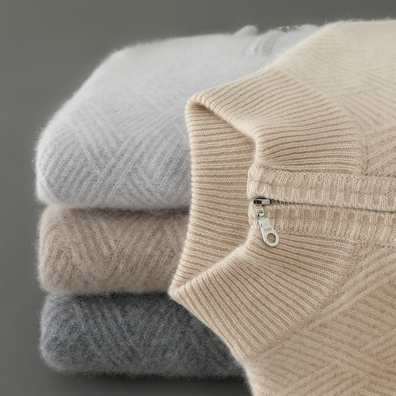 Pull Homme Col Montant Laine Pure - Design Zip Élégant - SADJÉ
