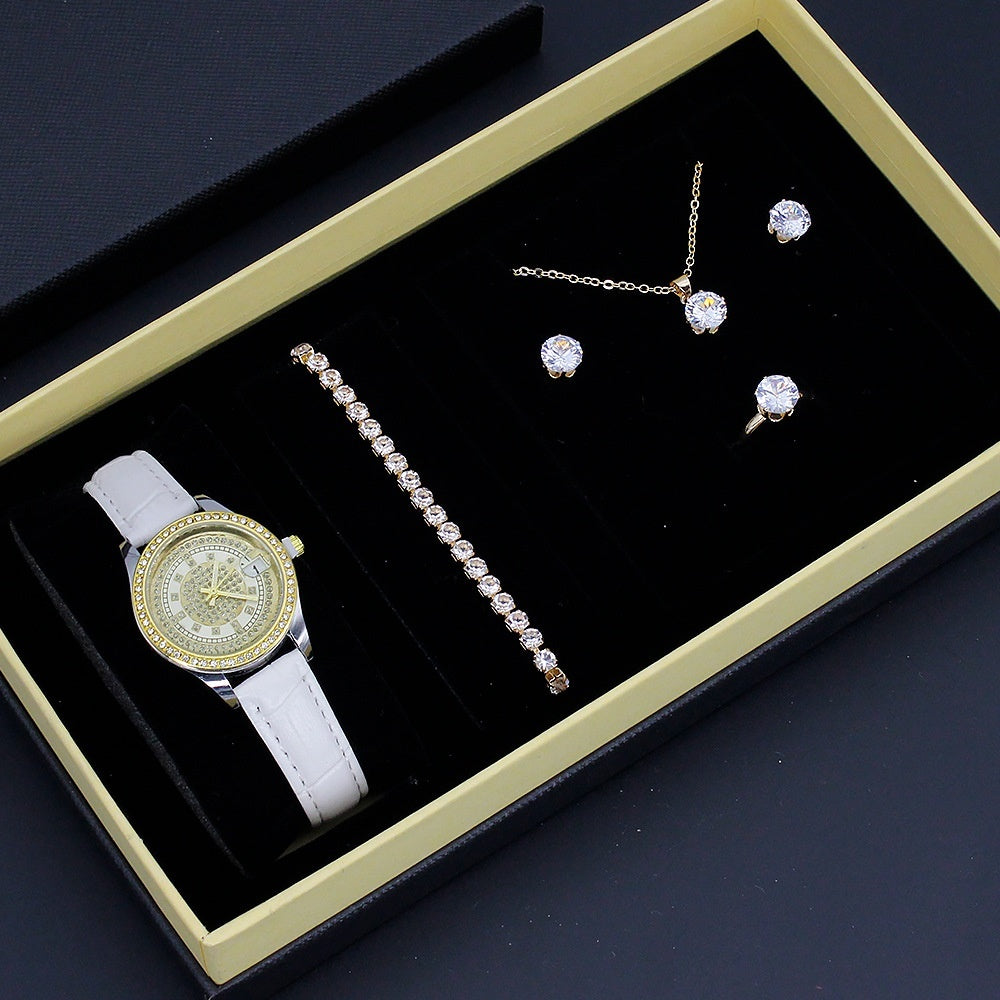 Coffret Bijoux Femme 5 Pièces – Montre Bracelet Collier Boucles Bague - SADJÉ