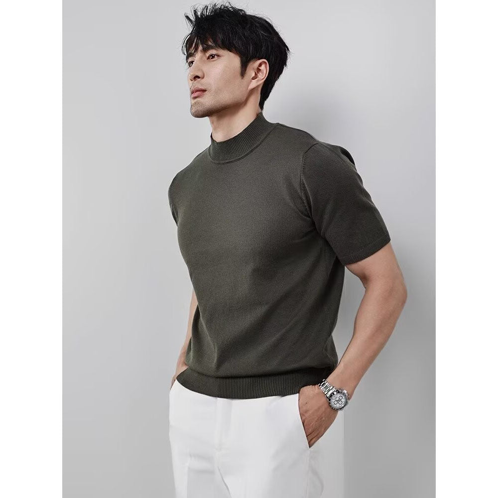 Pull Homme Col Montant Soie Glacée Uni - Tricot Léger - SADJÉ