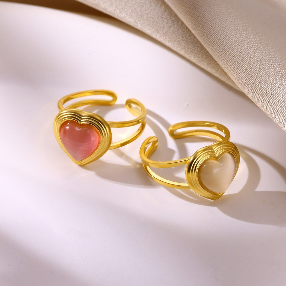 Bague Cœur Acier Inoxydable Rétro - Pendentif Suspendu Personnalité Polyvalente - SADJÉ