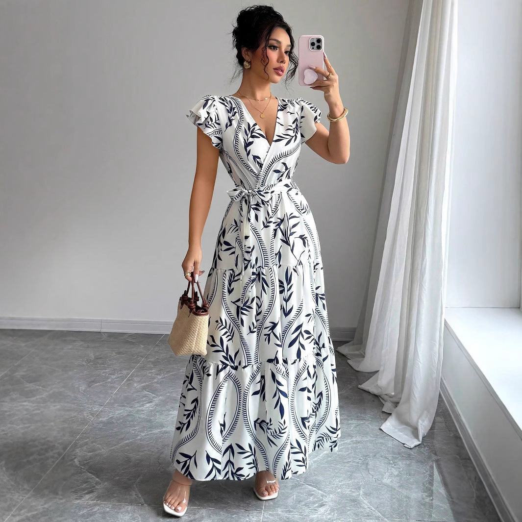 Robe Femme Florale Manches Courtes - Coupe Évasée Élégante - SADJÉ
