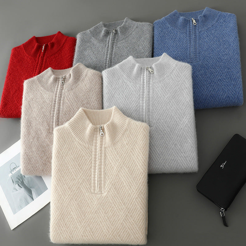 Pull Homme Col Montant Laine Pure - Design Zip Élégant - SADJÉ